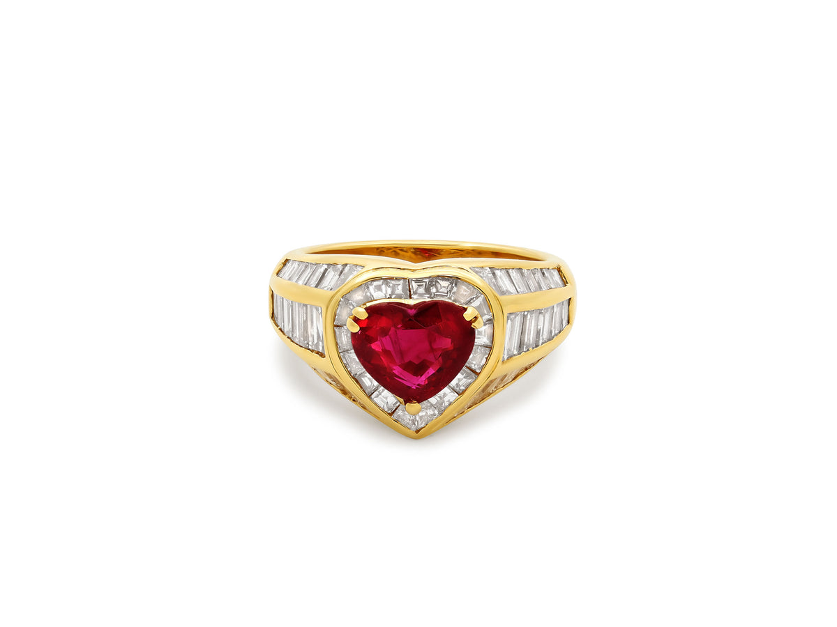 Heart-Shape Burma Ruby and Diamond Ring in 18K Gold by Picchiotti
