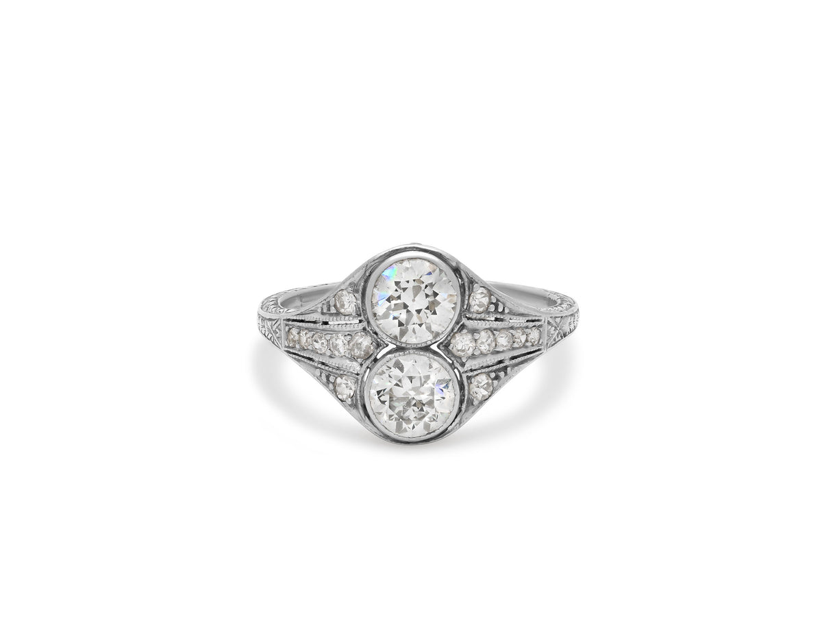 Art Deco Two Stone Diamond Ring in Platinum