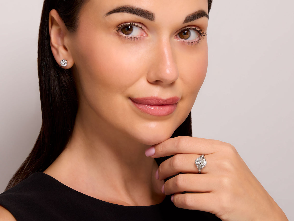 Art Deco Two Stone Diamond Ring in Platinum
