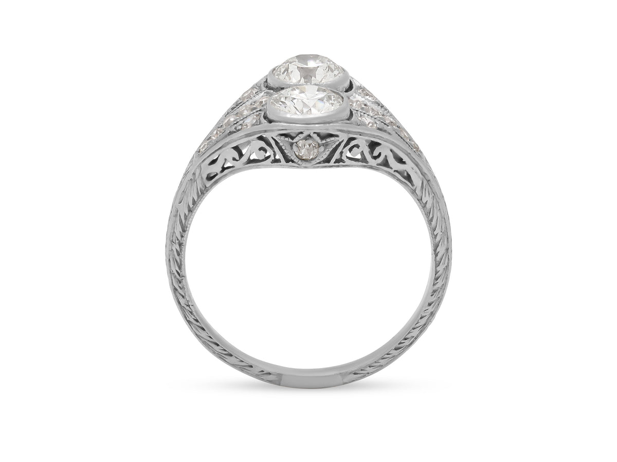 Art Deco Two Stone Diamond Ring in Platinum