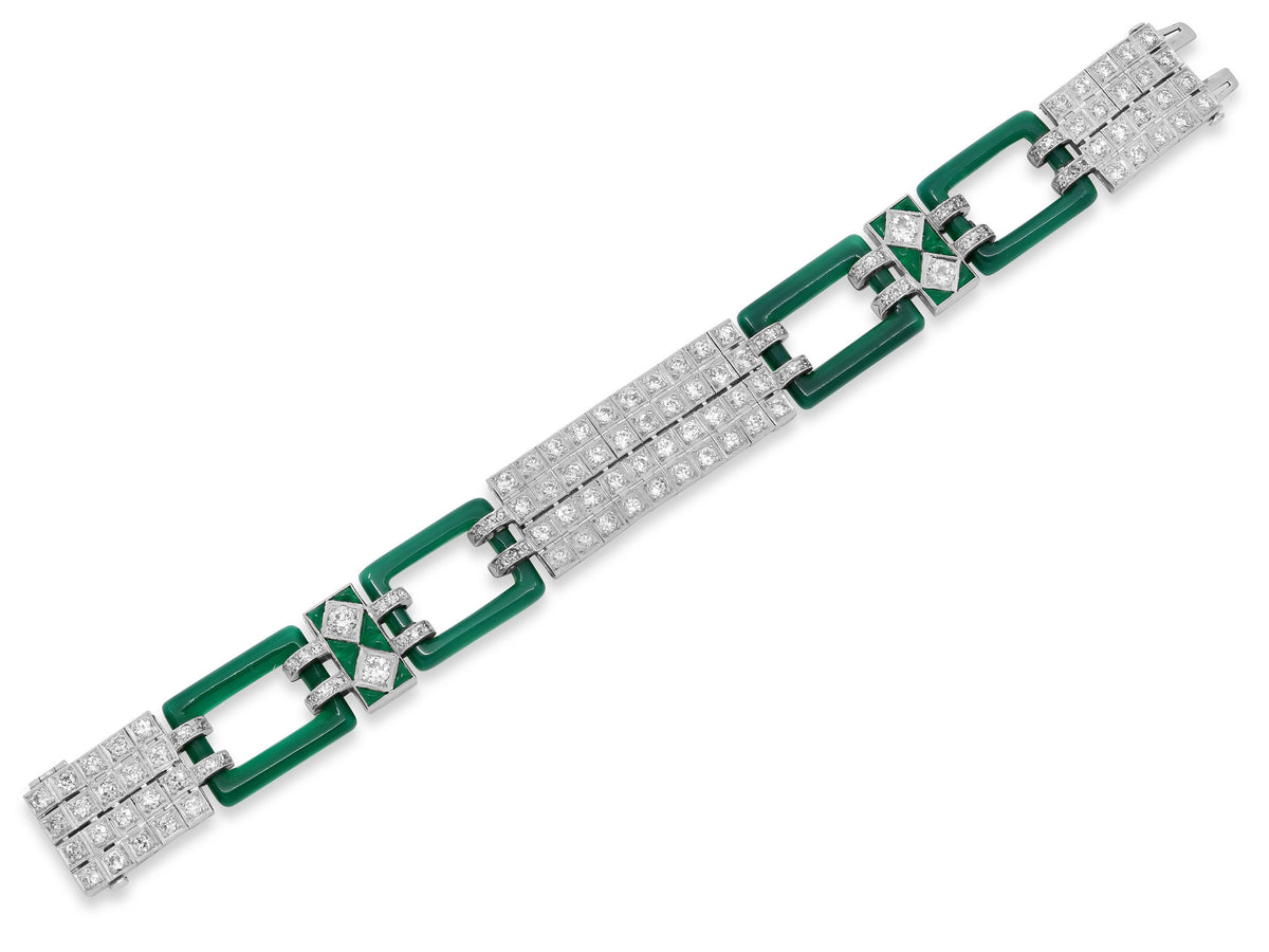 Art Deco Diamond and Chrysoprase Bracelet in Platinum