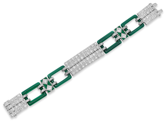 Art Deco Diamond and Chrysoprase Bracelet in Platinum