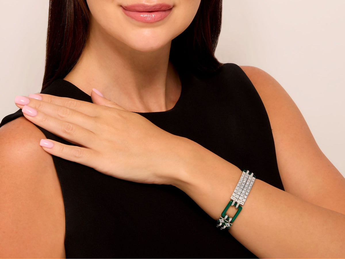 Art Deco Diamond and Chrysoprase Bracelet in Platinum