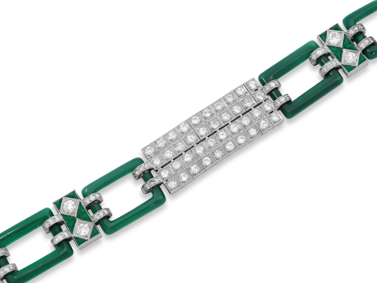 Art Deco Diamond and Chrysoprase Bracelet in Platinum