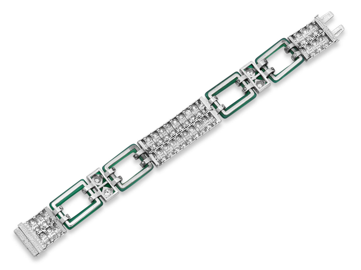 Art Deco Diamond and Chrysoprase Bracelet in Platinum
