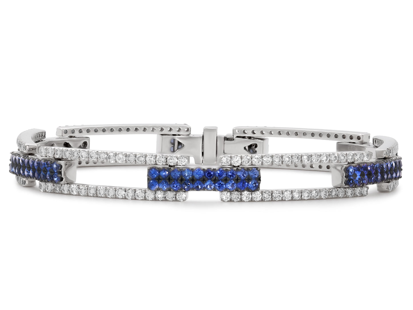 Diamond and Sapphire Link Bracelet in 18K White Gold