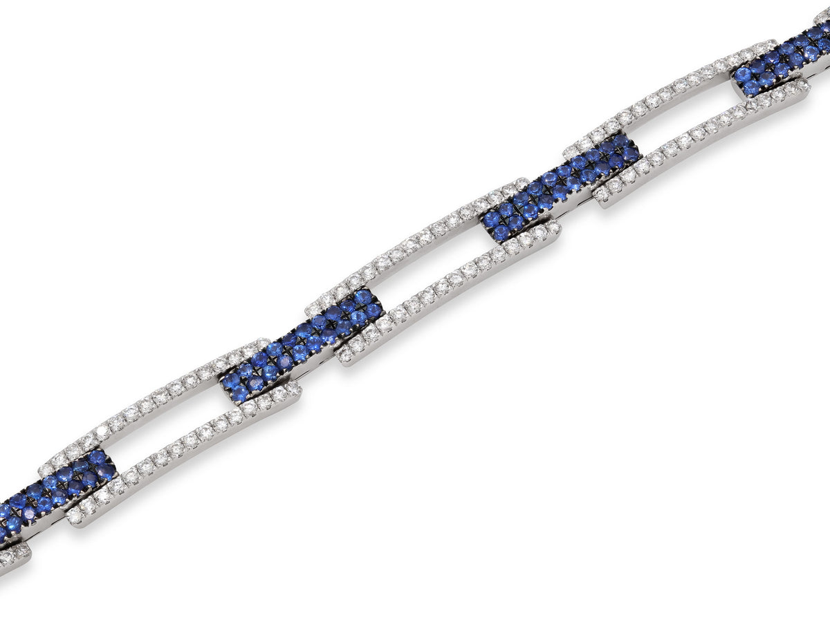 Diamond and Sapphire Link Bracelet in 18K White Gold