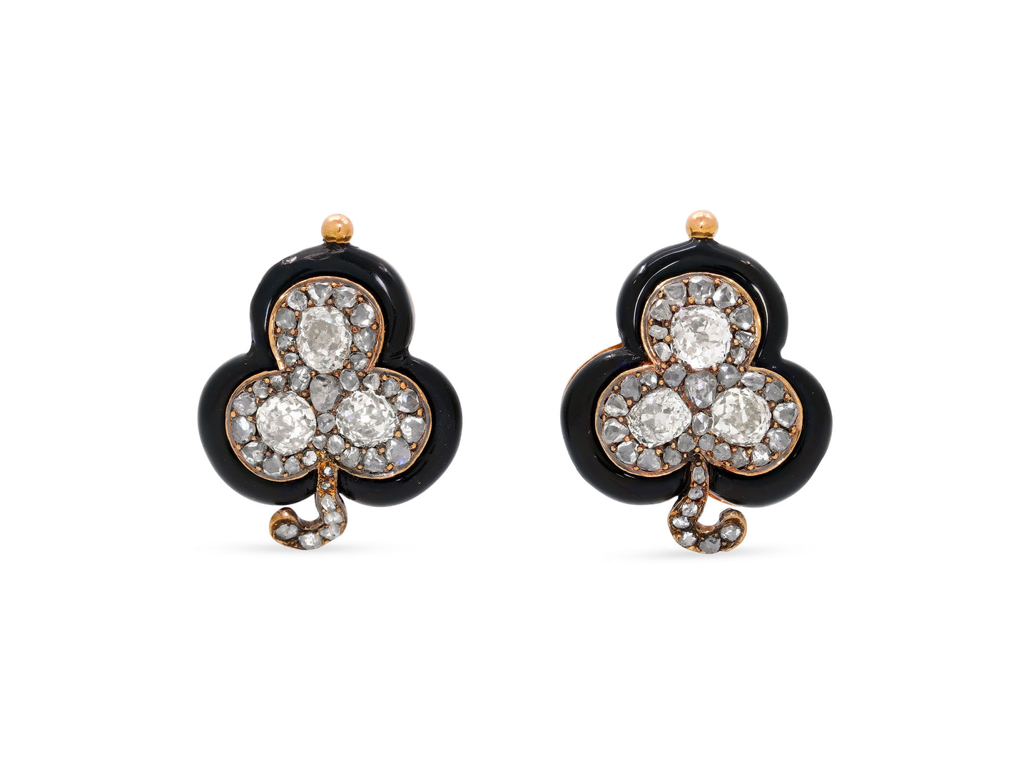 Antique Victorian Diamond and Enamel Earrings in 18K Gold