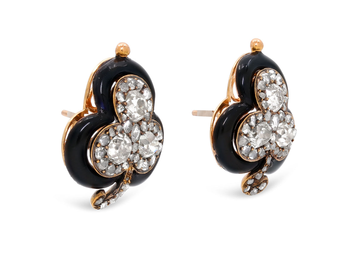 Antique Victorian Diamond and Enamel Earrings in 18K Gold