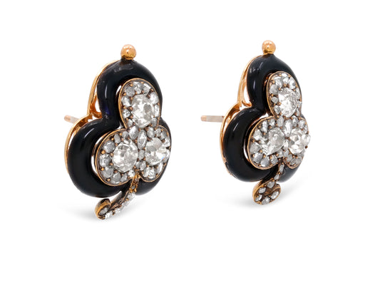Antique Victorian Diamond and Enamel Earrings in 18K Gold