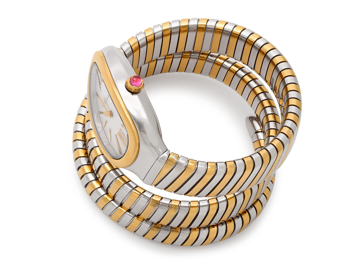 Bulgari 'Serpenti' Tubogas Watch in Steel and 18K Rose Gold