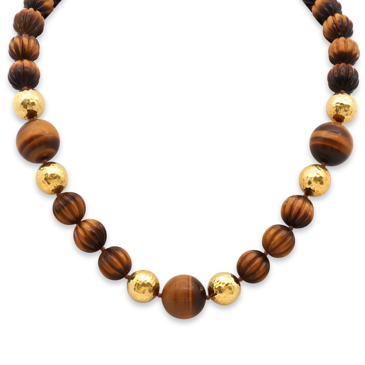 David Webb Tiger's Eye Bead Necklace in 18K Gold