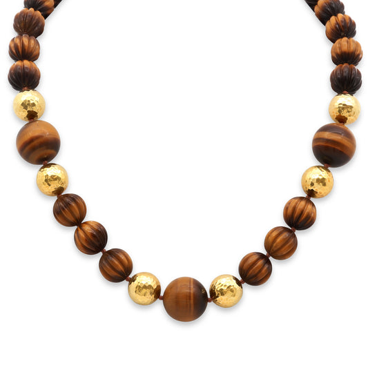 David Webb Tiger's Eye Bead Necklace in 18K Gold