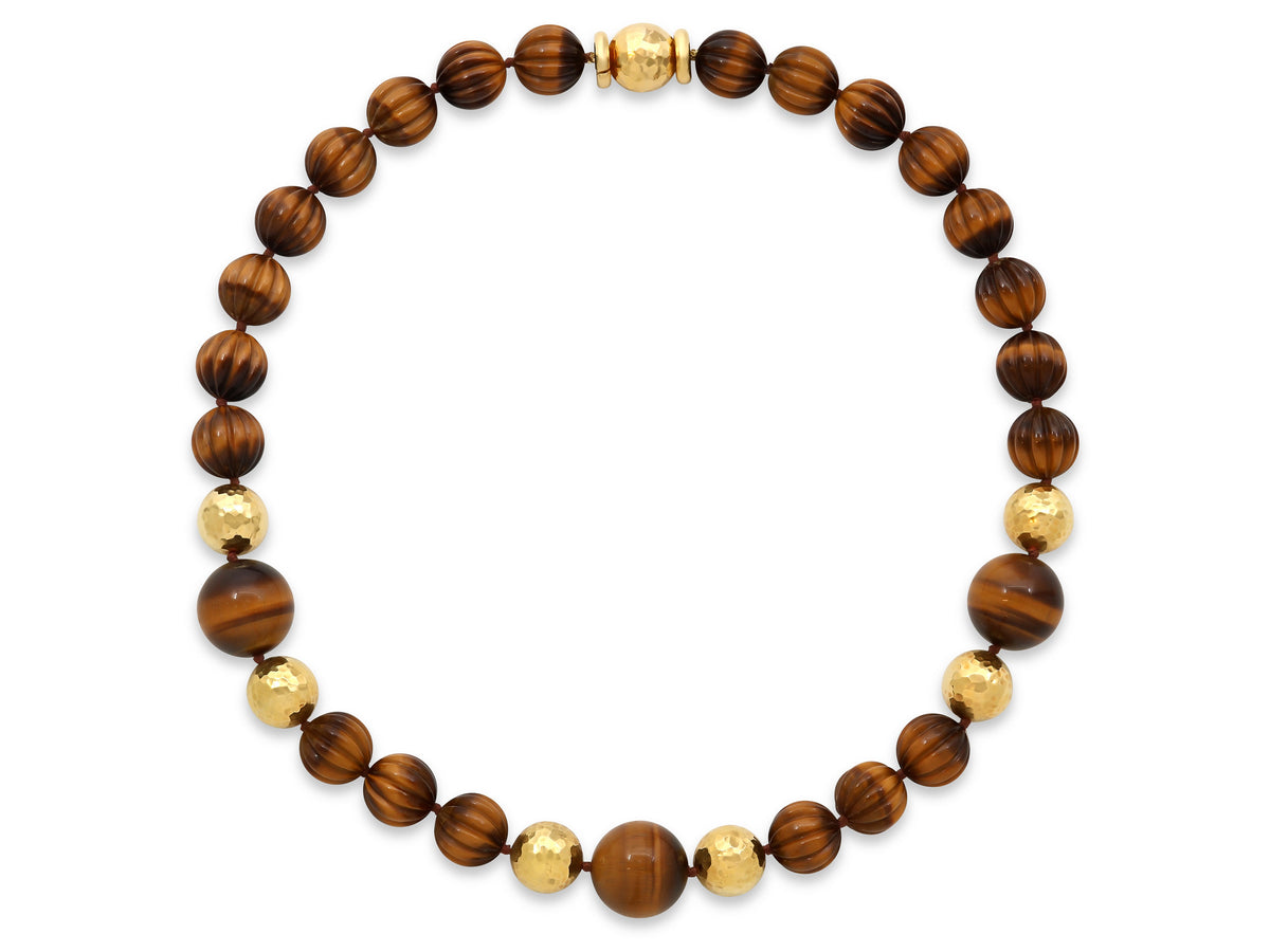 David Webb Tiger's Eye Bead Necklace in 18K Gold