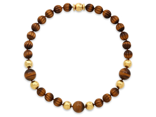 David Webb Tiger's Eye Bead Necklace in 18K Gold