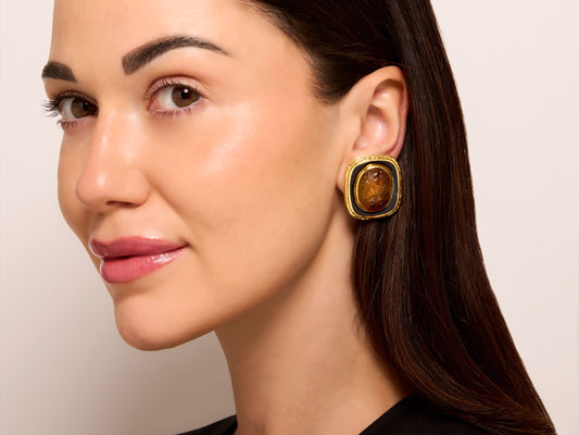 David Webb Carved Citrine and Enamel Earrings in 18K Gold