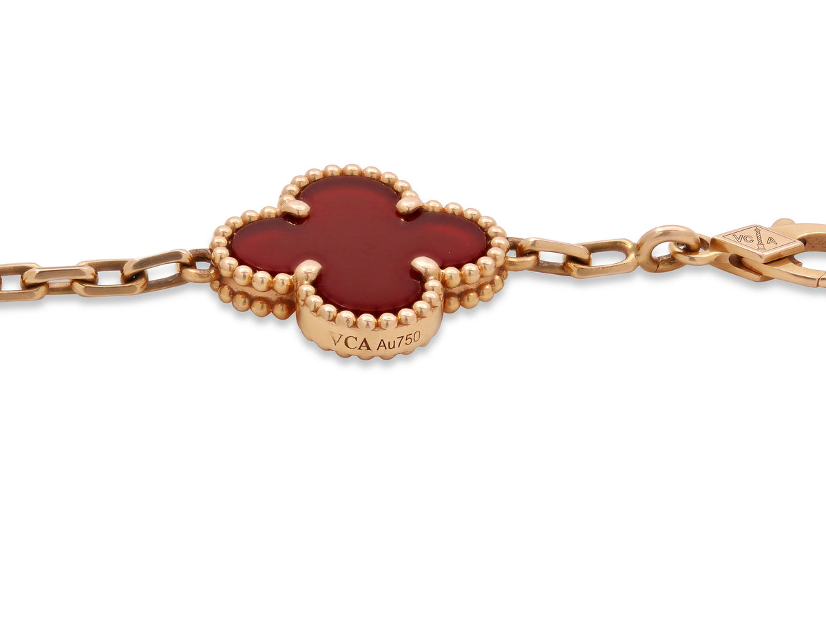 Van Cleef & Arpels 'Vintage Alhambra' Carnelian Bracelet, 5 Motifs, in 18K Rose Gold