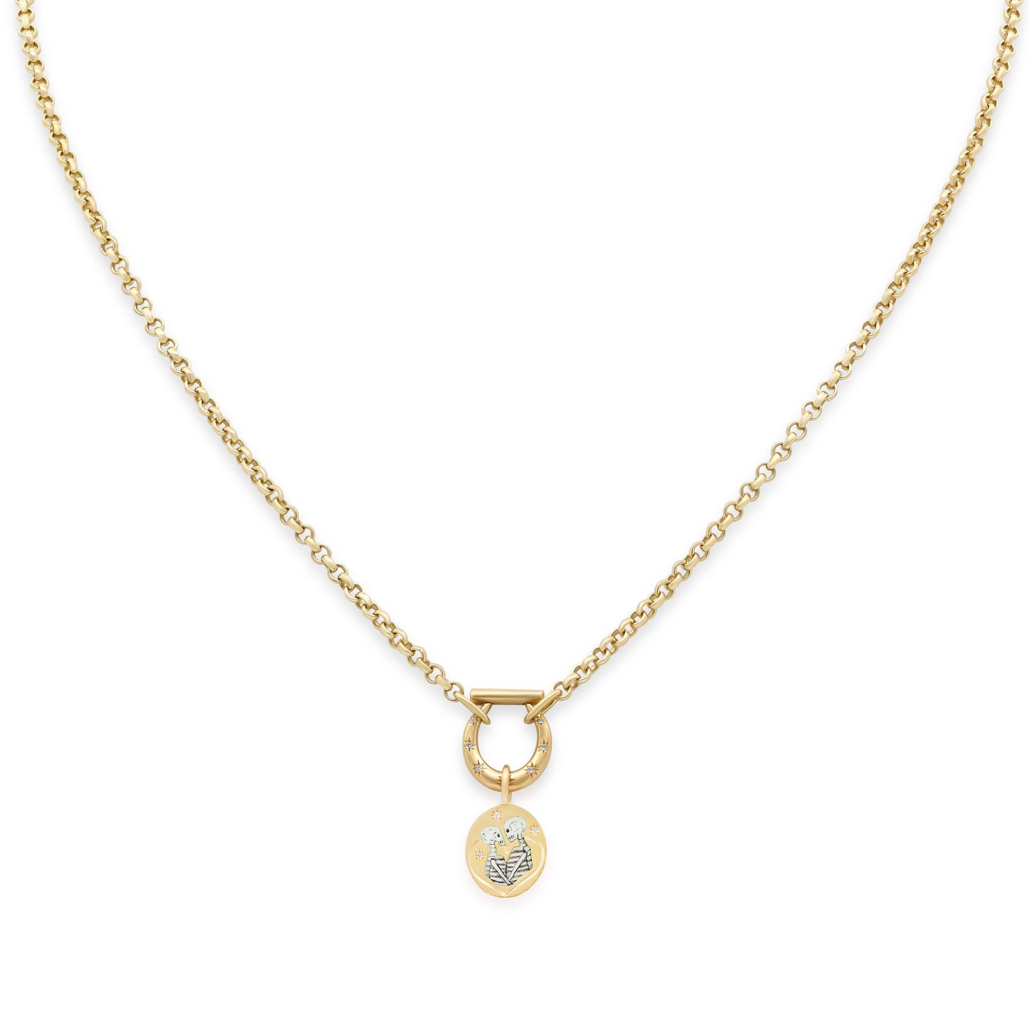 Cece 'Skeleton Lovers' Enamel Charm with Horseclip Diamond Necklace, Small, in 18K Gold