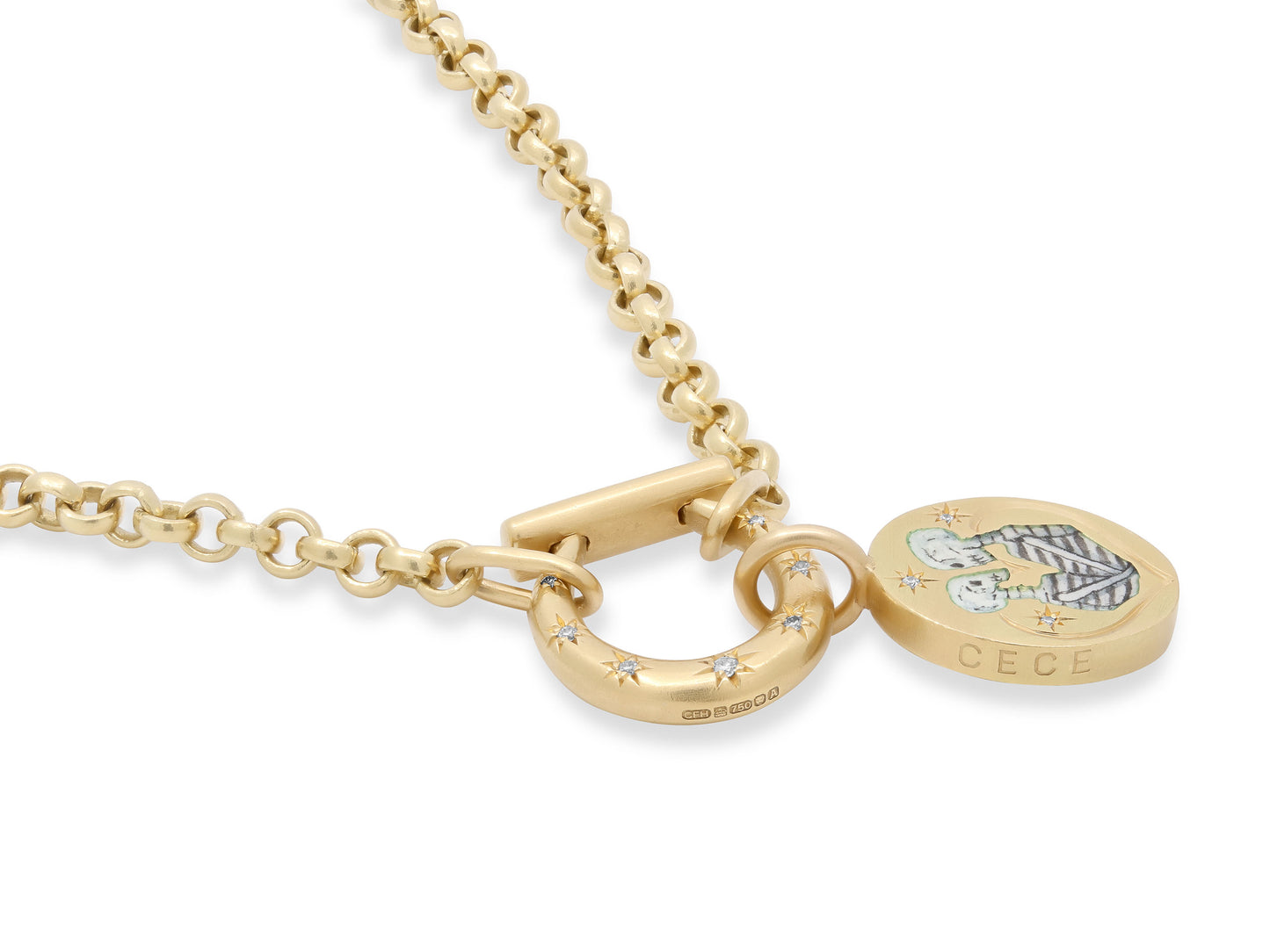 Cece 'Skeleton Lovers' Enamel Charm with Horseclip Diamond Necklace, Small, in 18K Gold