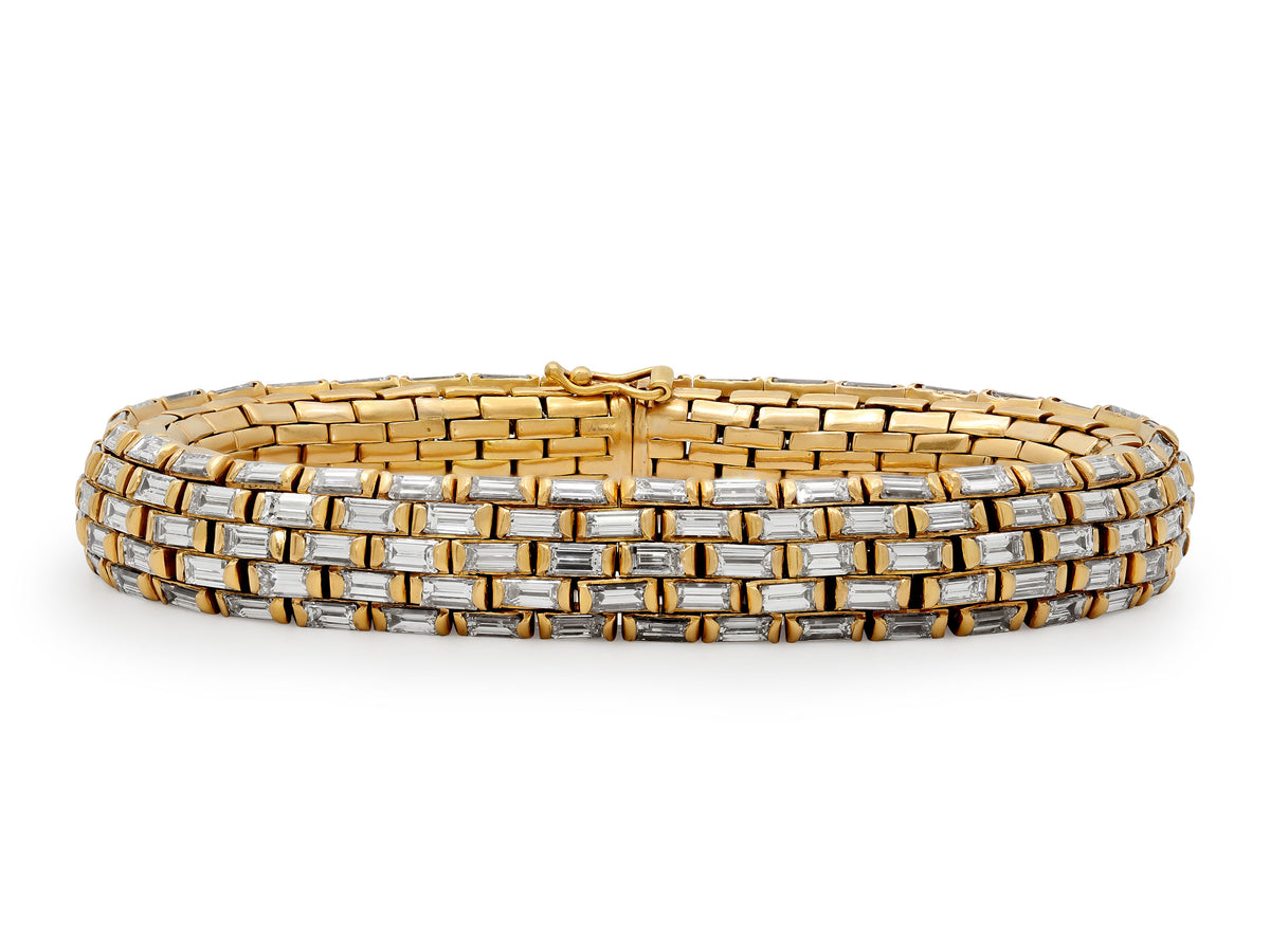 Baguette Diamond Brick Link Bracelet in 18K Gold