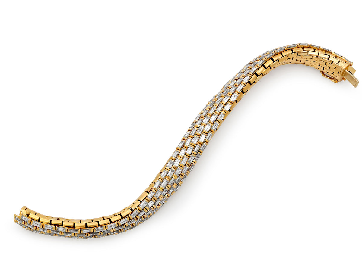 Baguette Diamond Brick Link Bracelet in 18K Gold