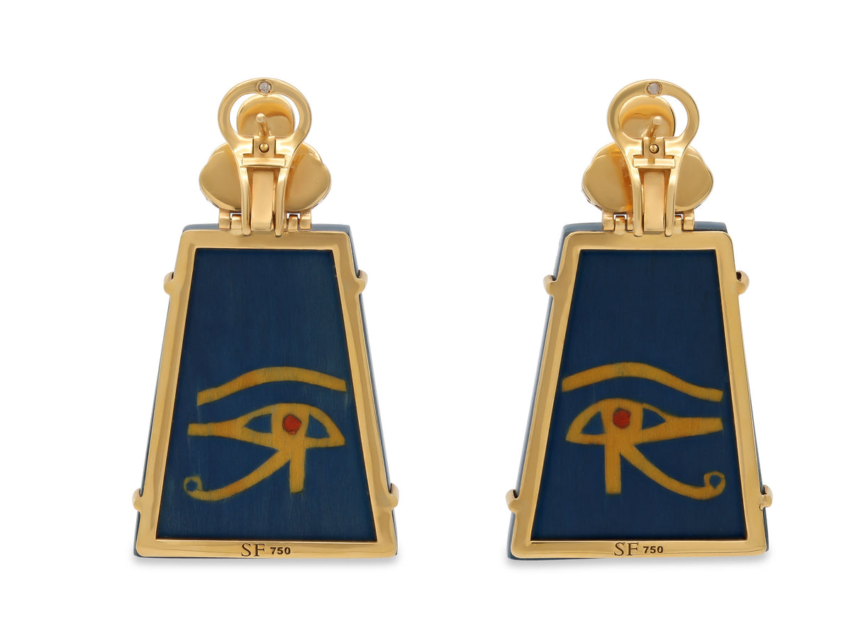 Silvia Furmanovich Wood Marquetry, Amazonite, and Diamond Earrings in 18K Gold