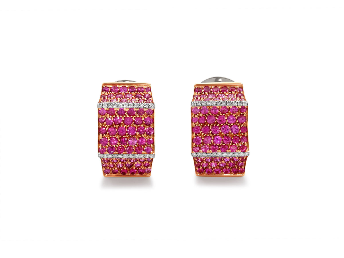 Pink Sapphire and Diamond Earrings in 18K Rose Gold