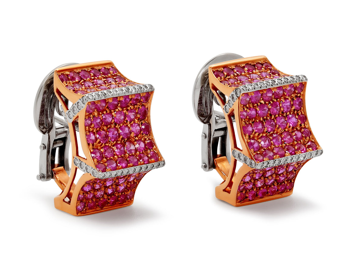 Pink Sapphire and Diamond Earrings in 18K Rose Gold