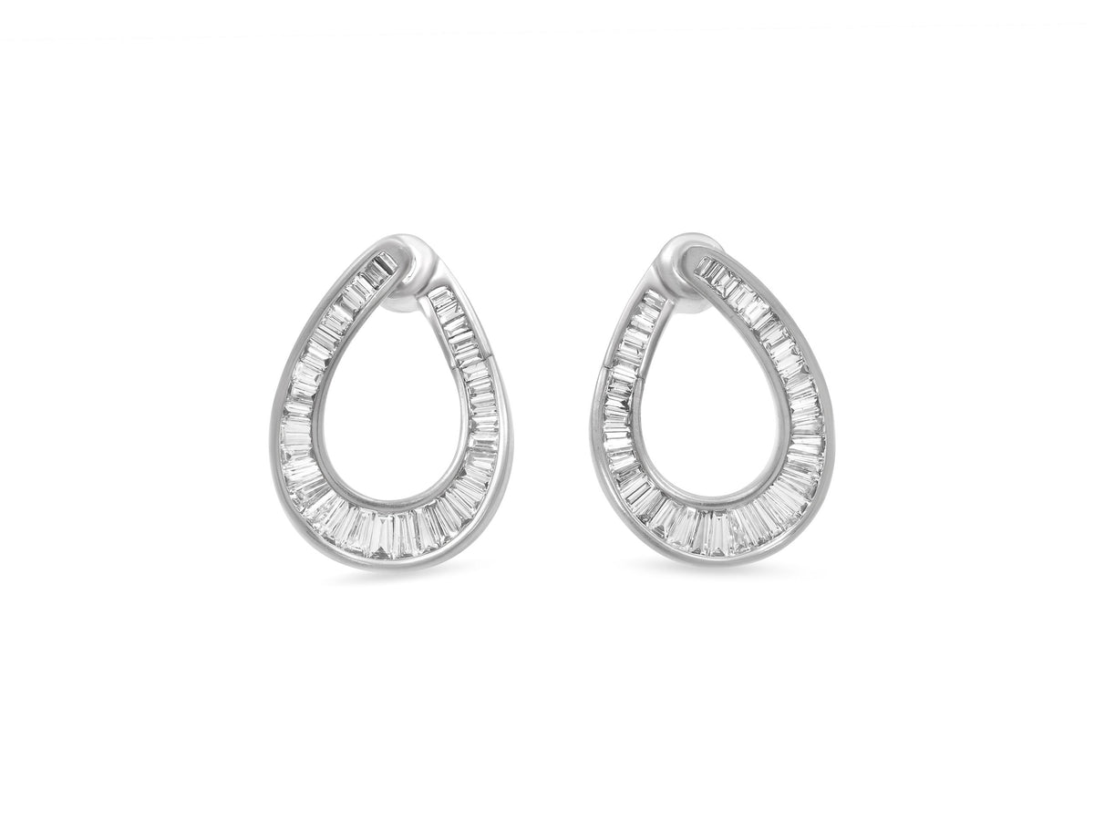Baguette Diamond Hoop Earrings in 18K White Gold