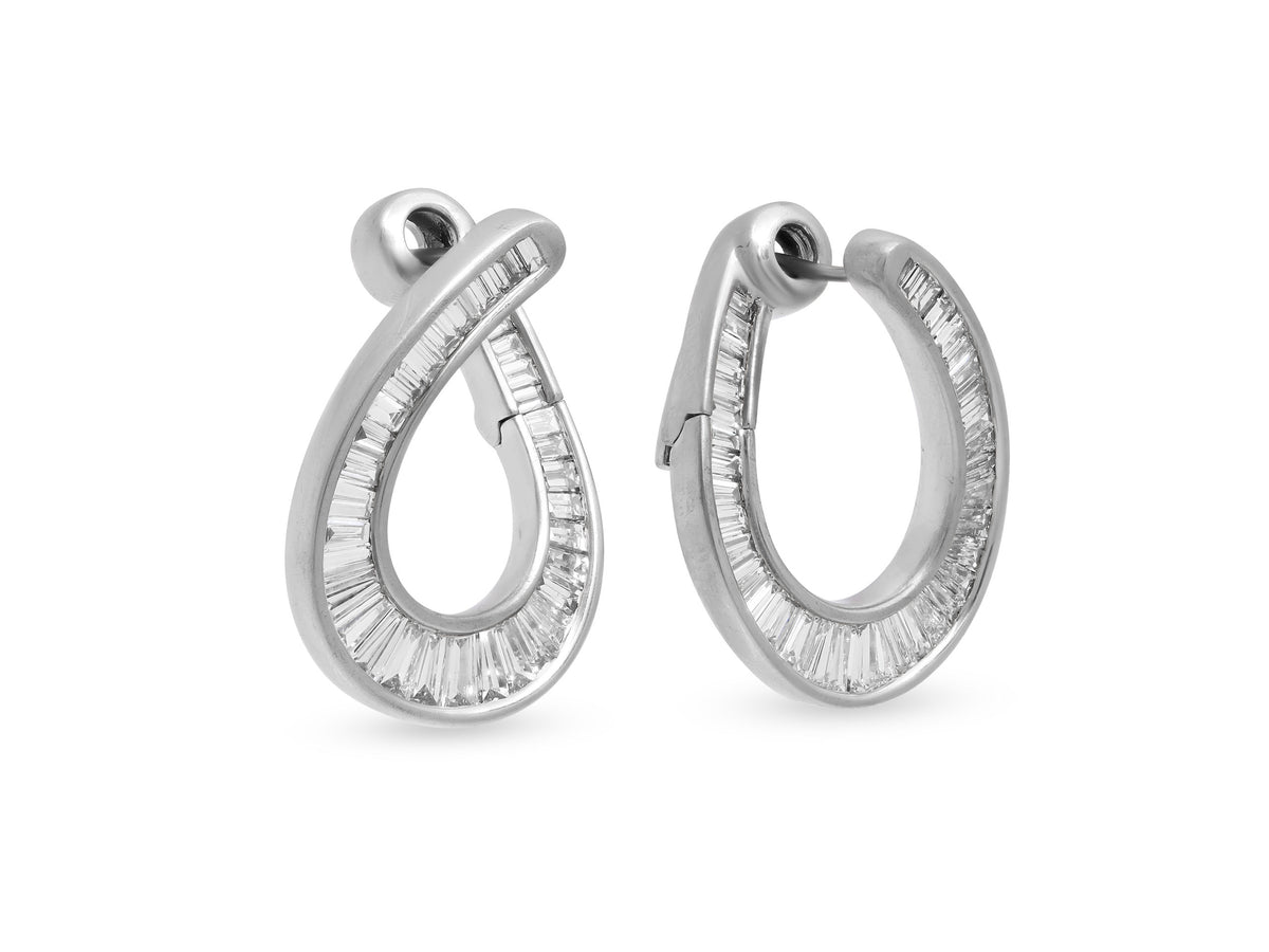 Baguette Diamond Hoop Earrings in 18K White Gold