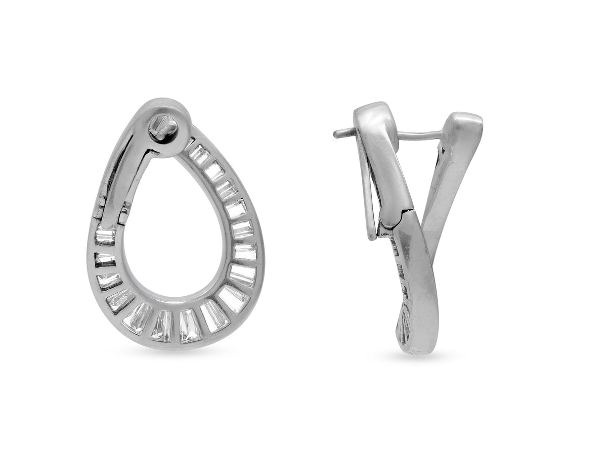 Baguette Diamond Hoop Earrings in 18K White Gold