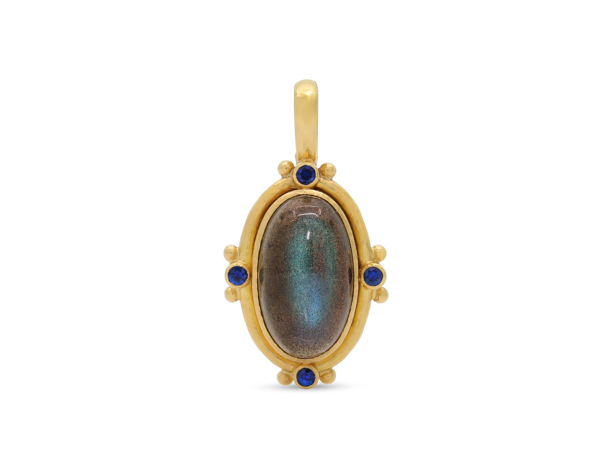 Elizabeth Locke Labradorite and Sapphire Pendant in 19K Gold