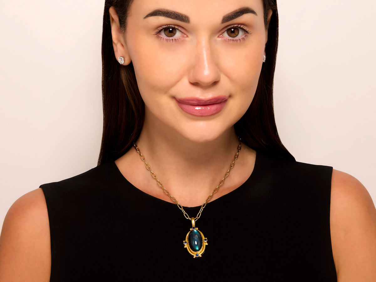 Elizabeth Locke Labradorite and Sapphire Pendant in 19K Gold