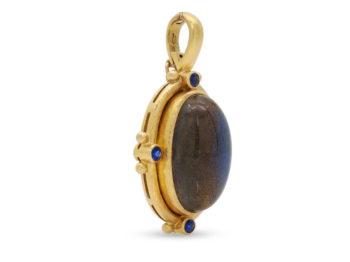 Elizabeth Locke Labradorite and Sapphire Pendant in 19K Gold
