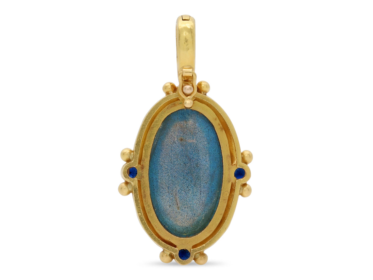 Elizabeth Locke Labradorite and Sapphire Pendant in 19K Gold
