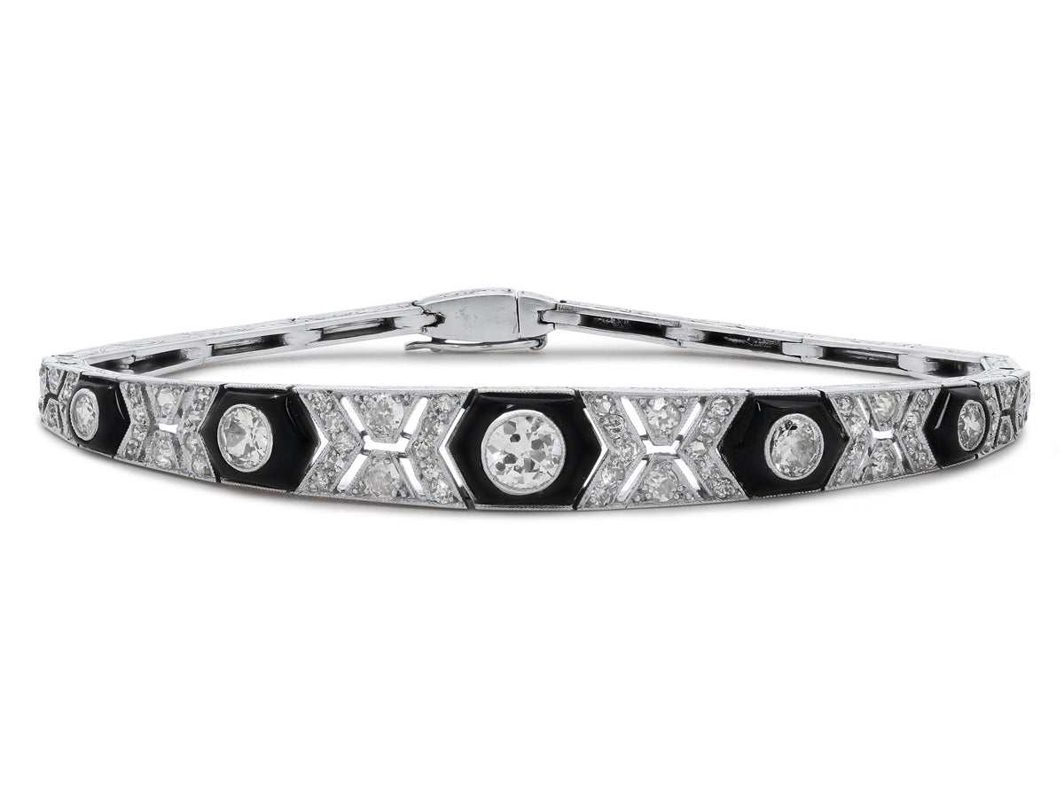 Art Deco Diamond and Onyx Bracelet in Platinum
