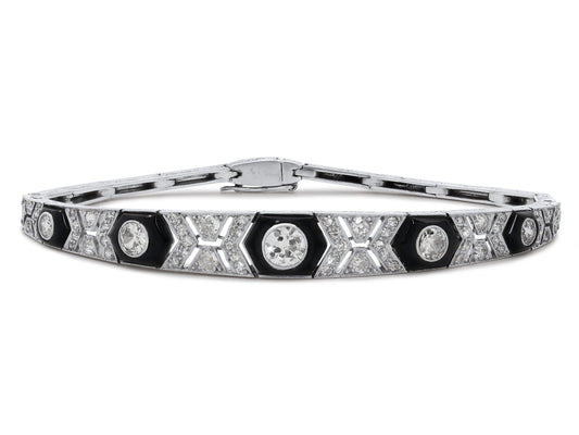 Art Deco Diamond and Onyx Bracelet in Platinum