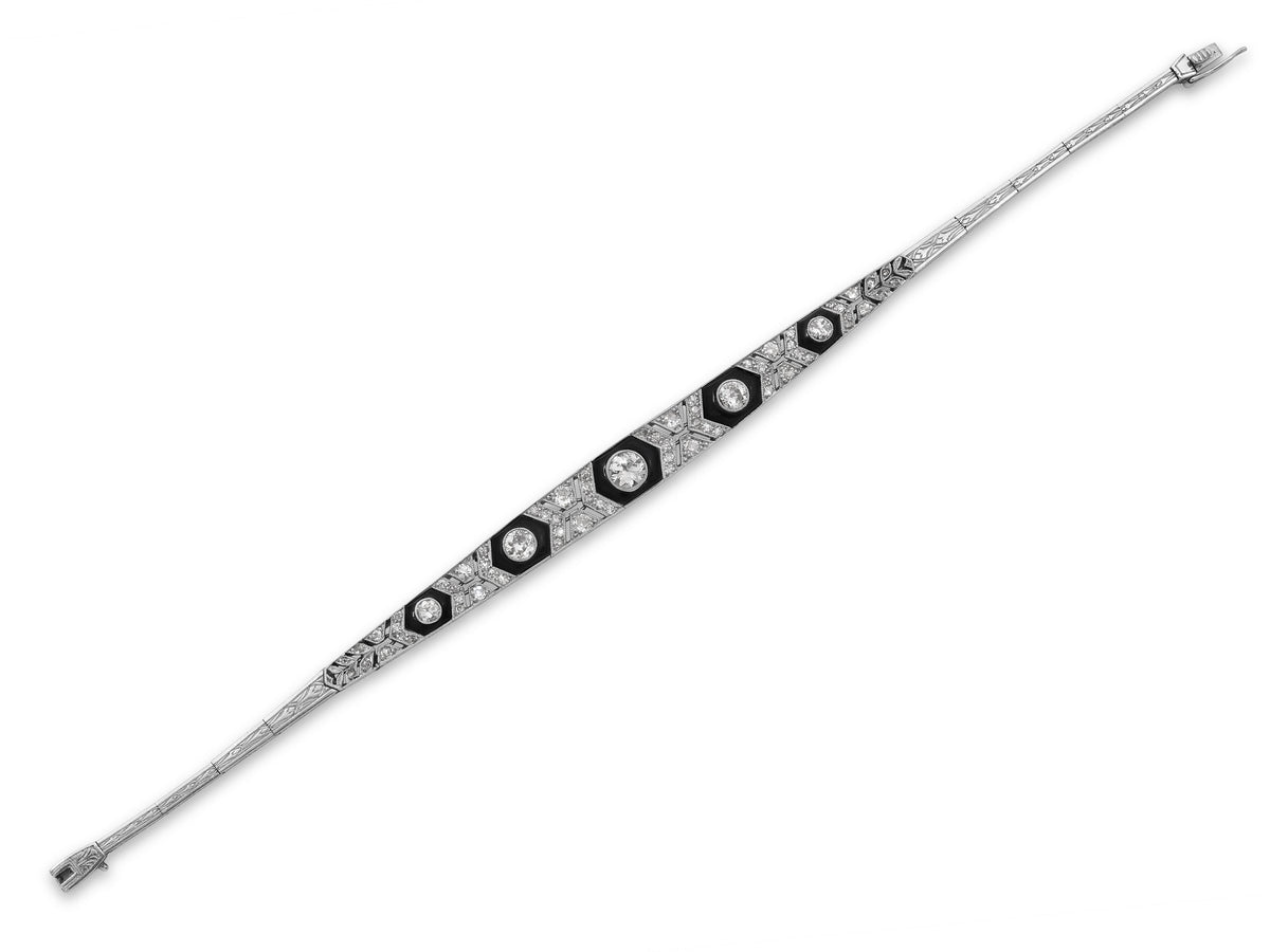 Art Deco Diamond and Onyx Bracelet in Platinum