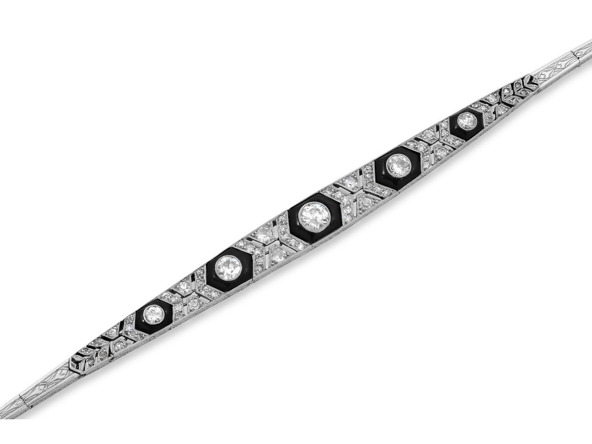 Art Deco Diamond and Onyx Bracelet in Platinum