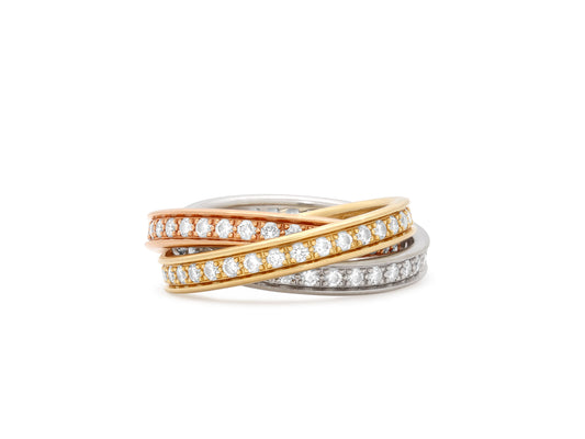 Cartier 'Trinity' Diamond Rolling Ring in Tri-Color 18K Gold