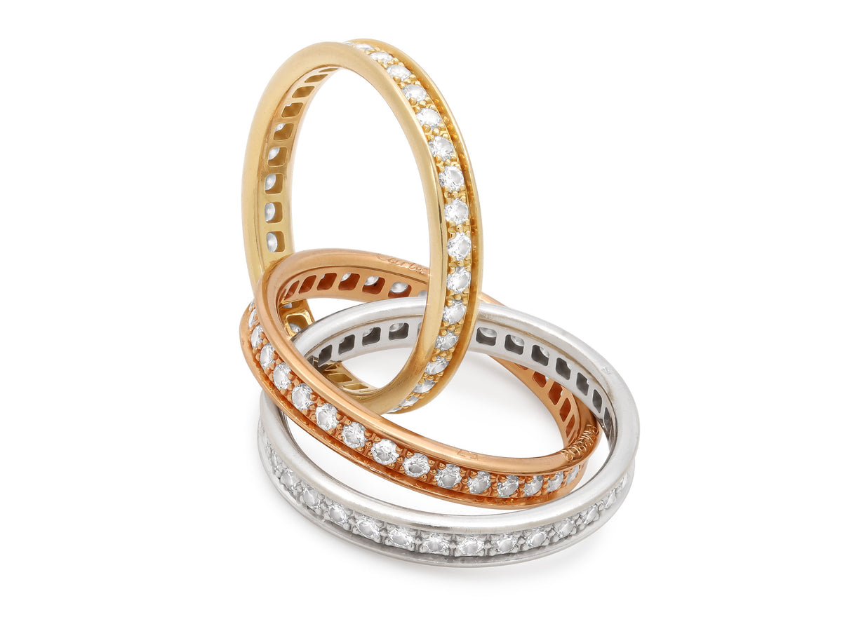 Cartier 'Trinity' Diamond Rolling Ring in Tri-Color 18K Gold