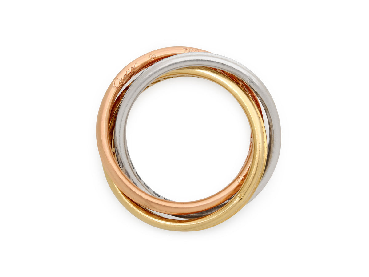 Cartier 'Trinity' Diamond Rolling Ring in Tri-Color 18K Gold
