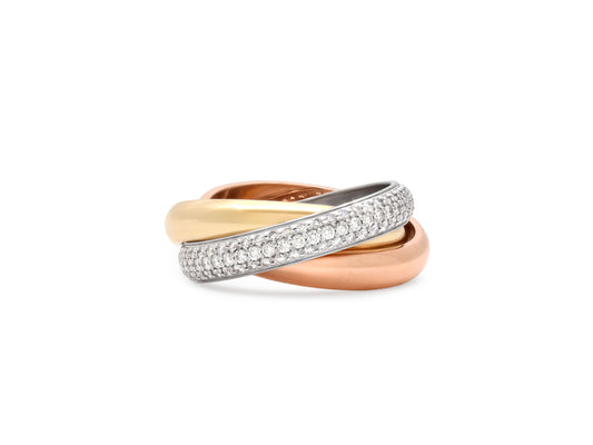 Cartier 'Trinity' Diamond Rolling Ring in Tri-Color 18K Gold