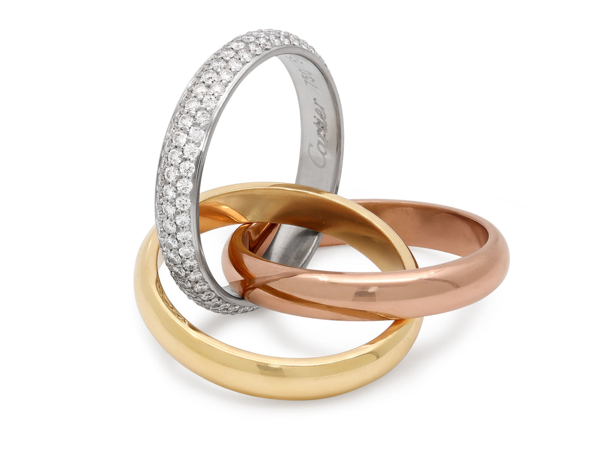 Cartier 'Trinity' Diamond Rolling Ring in Tri-Color 18K Gold