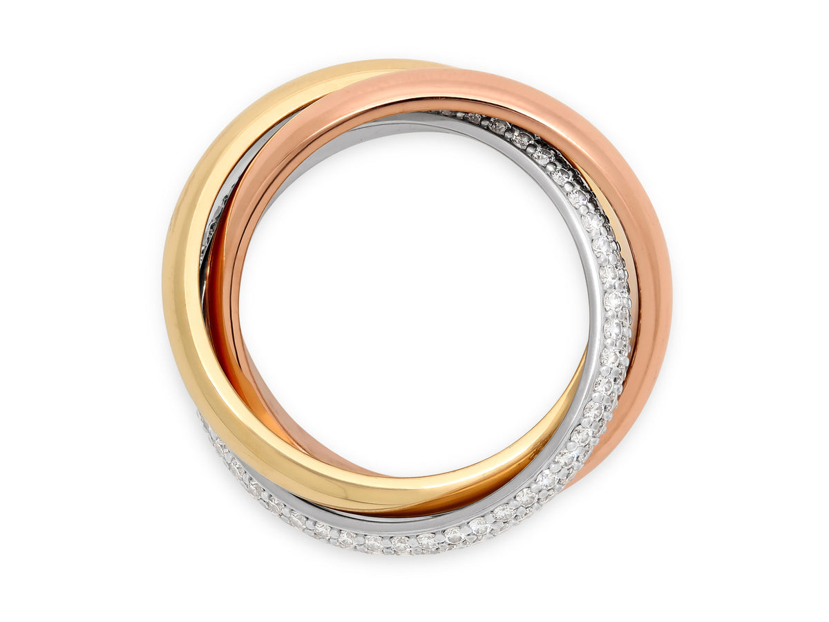 Cartier 'Trinity' Diamond Rolling Ring in Tri-Color 18K Gold
