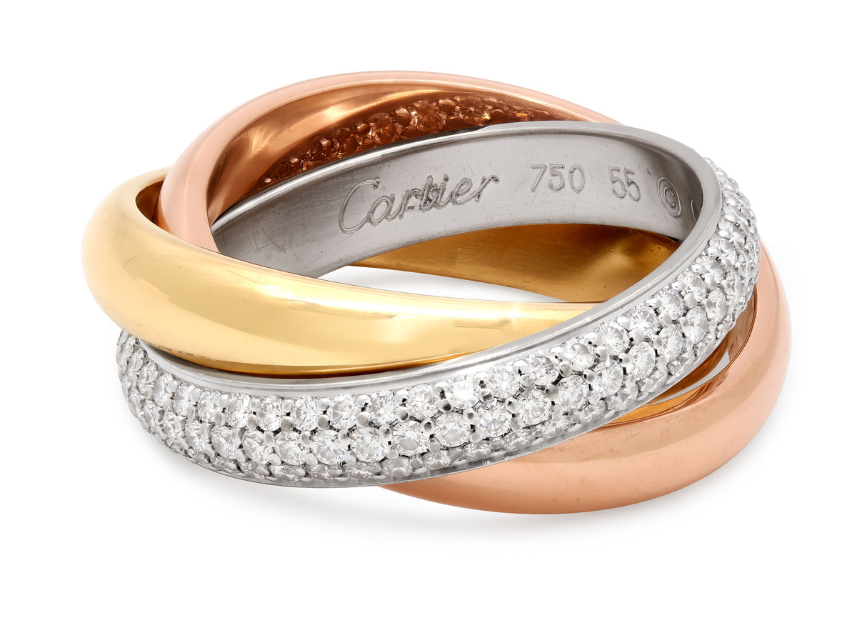 Cartier 'Trinity' Diamond Rolling Ring in Tri-Color 18K Gold