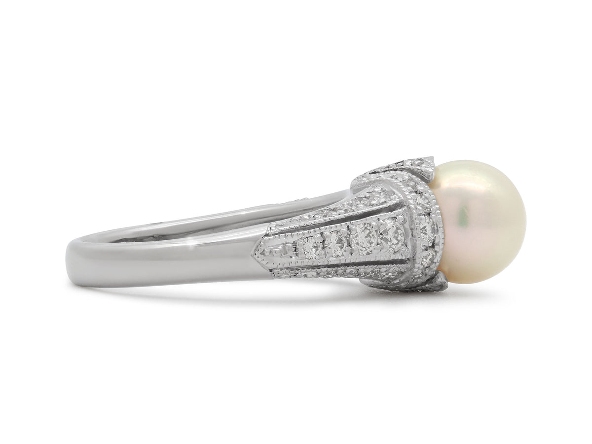 Mikimoto Pearl and Diamond Ring in Platinum