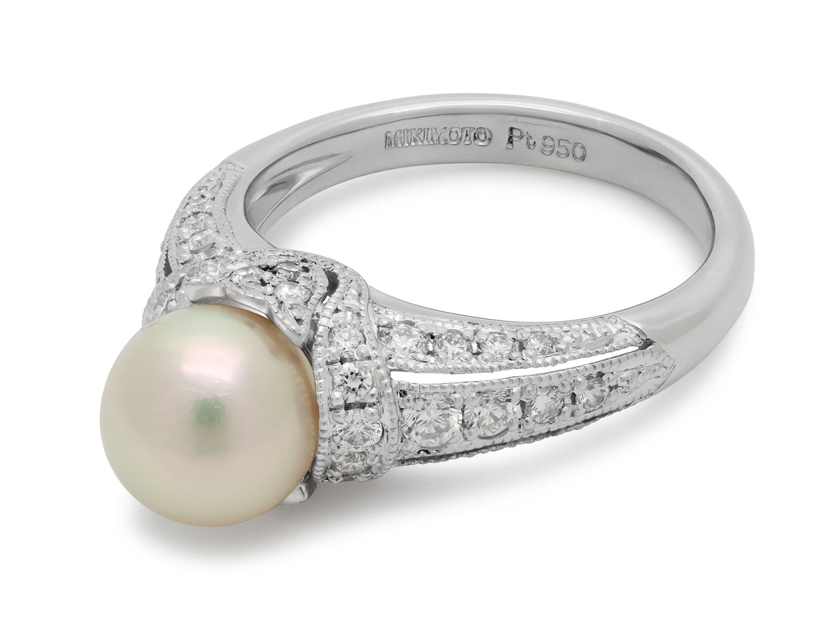 Mikimoto Pearl and Diamond Ring in Platinum