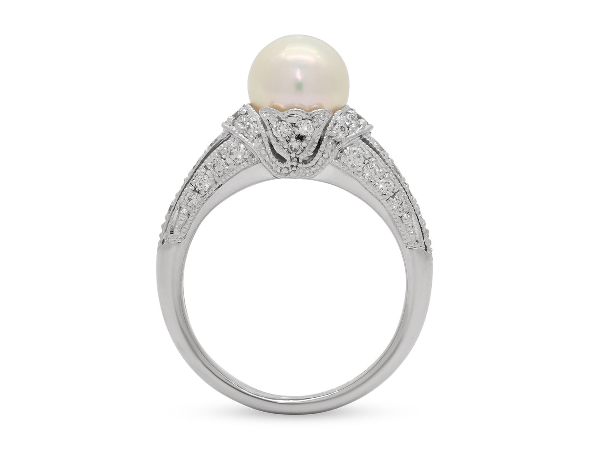 Mikimoto Pearl and Diamond Ring in Platinum