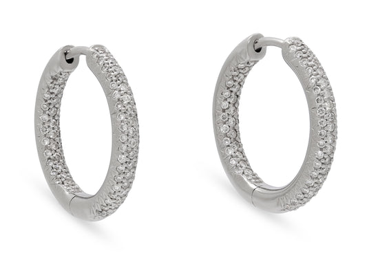 Diamond Pavé Hoop Earrings in 18K White Gold